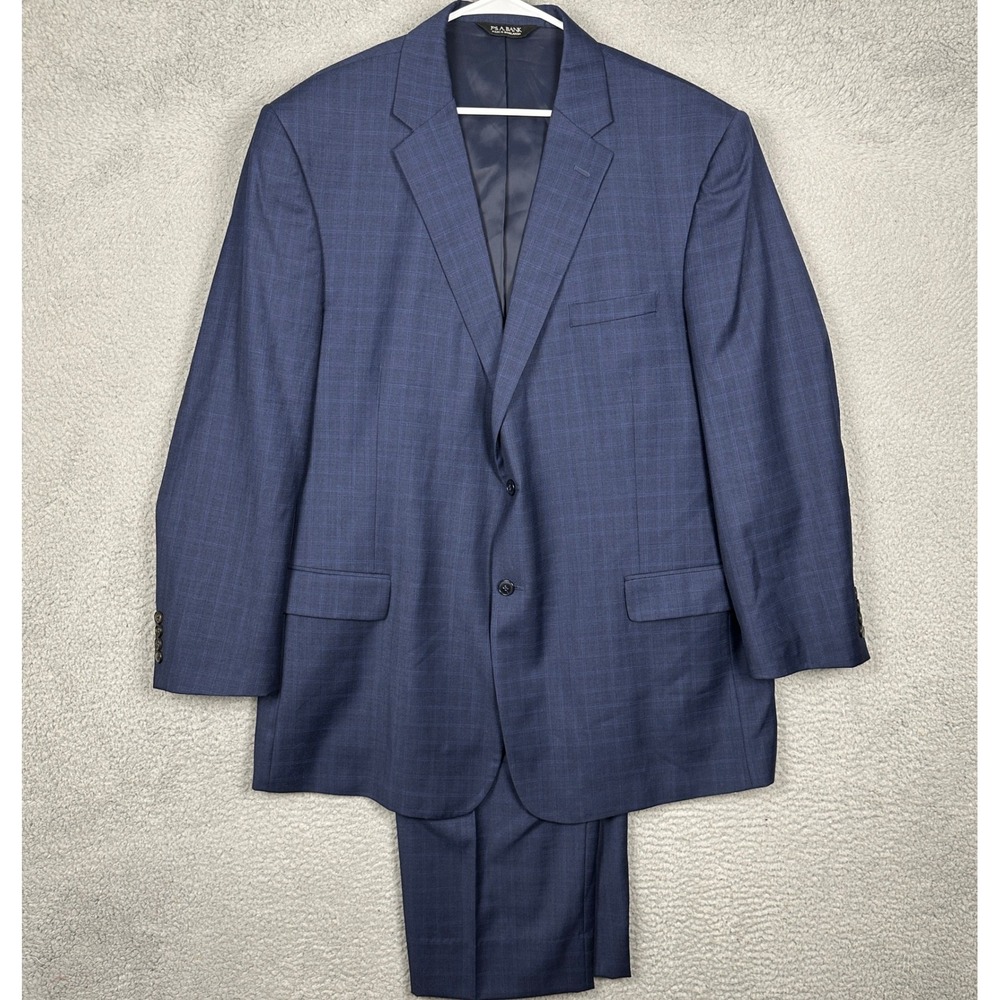 Jos. A. Bank 2PC Suit Pants Men 50L 44X29 Travelers Blue Plaid Tailored Fit EUC